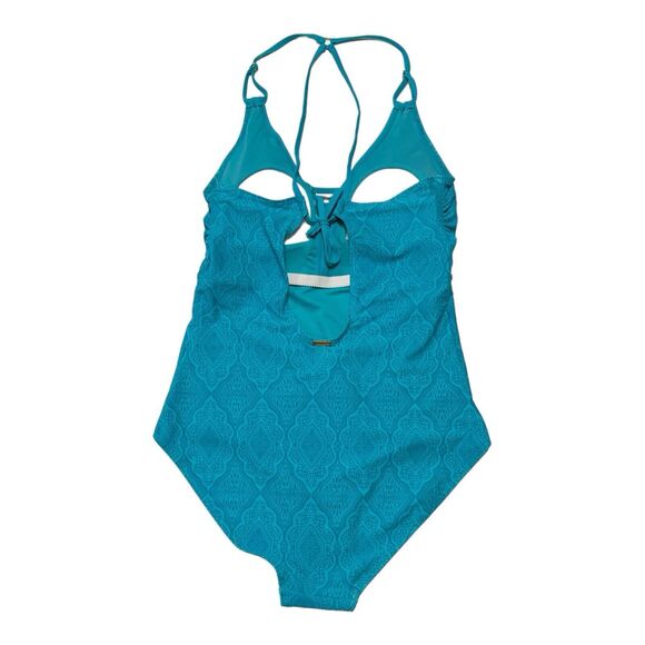 NEW - Nicole Miller Multi Teal Beach‎ Boho 1 piece double strap Swimsuit Size 10 - Picture 2 of 10